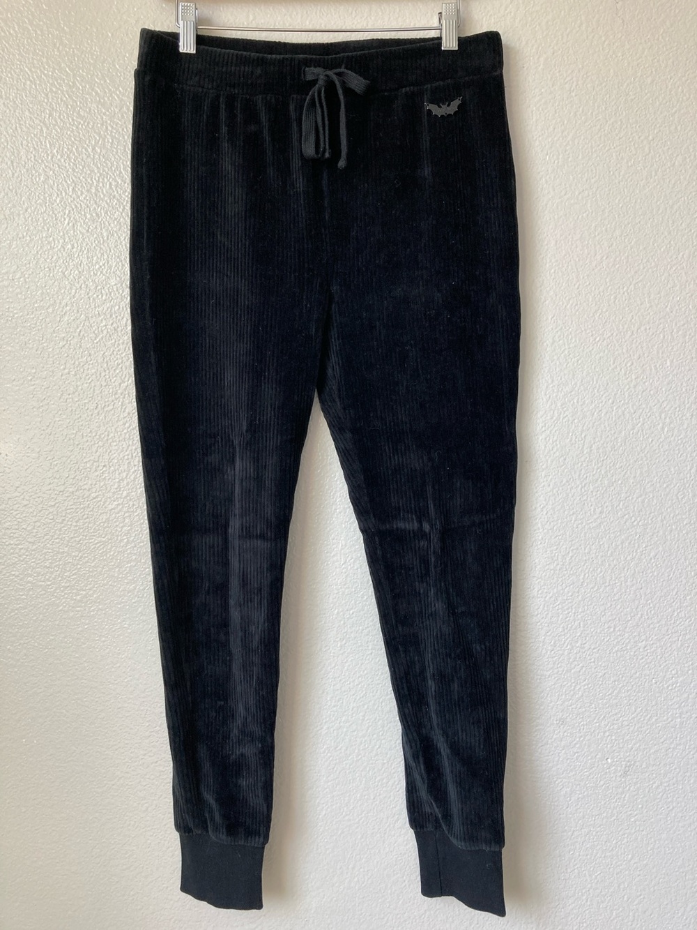 Killstar Velour ribbed Jogger Pants Metal Bat Emblem Unisex Whimsigoth sz L